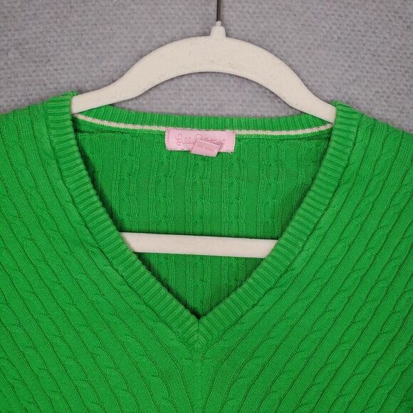 Lilly Pulitzer Women's Small Green Long Sleeve V Neck Cable Knit Sweater S - Picture 3 of 8